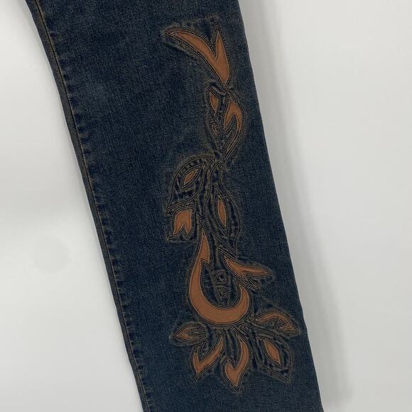 Vintage Y2k Olsen Flared Jeans Embroidered Applique High Rise Rigid Denim 27/ 6 - Picture 4 of 9
